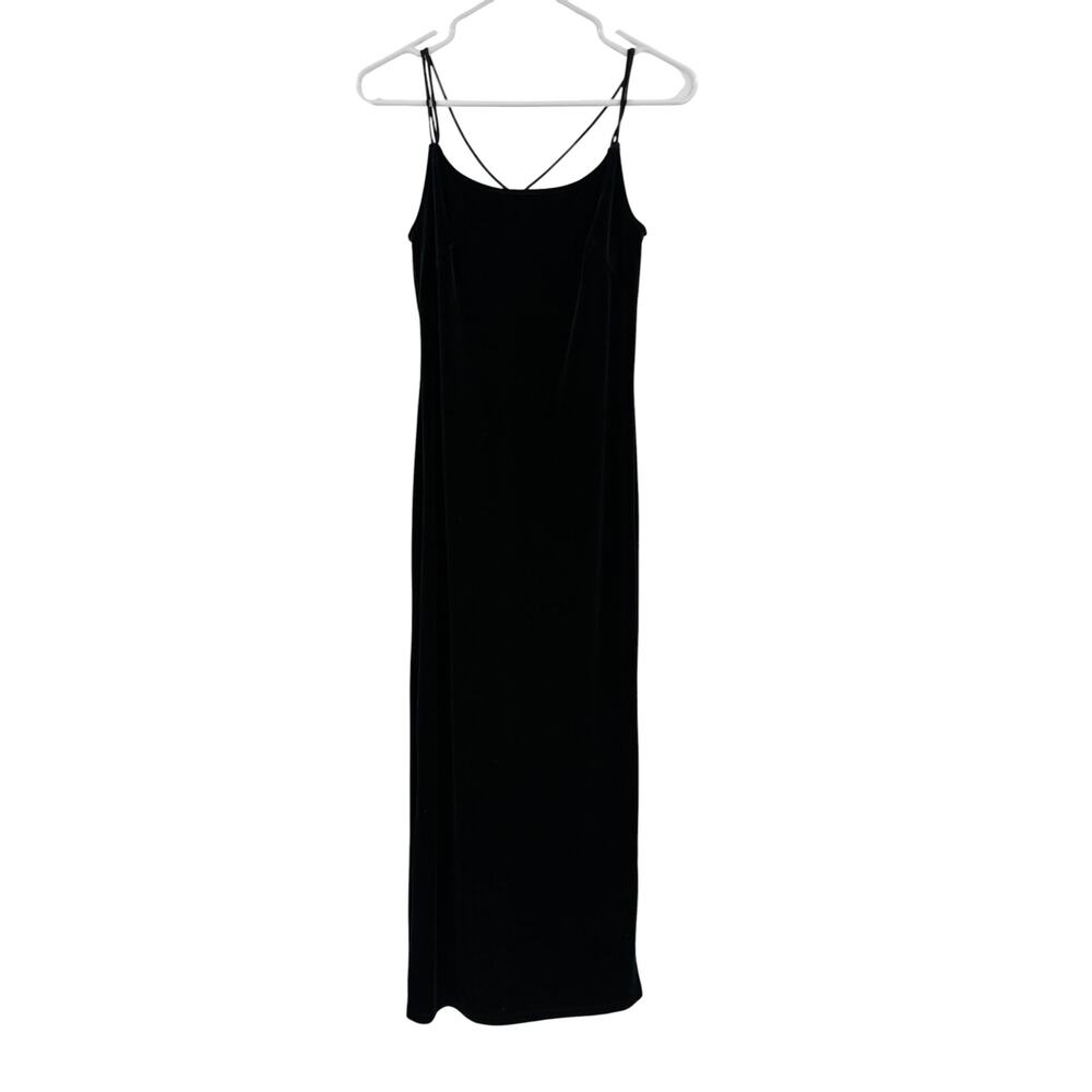 VINTAGE Velvet Slipdress Maxi Gown Size S Cross Straps Slip Black - Picture 2 of 6